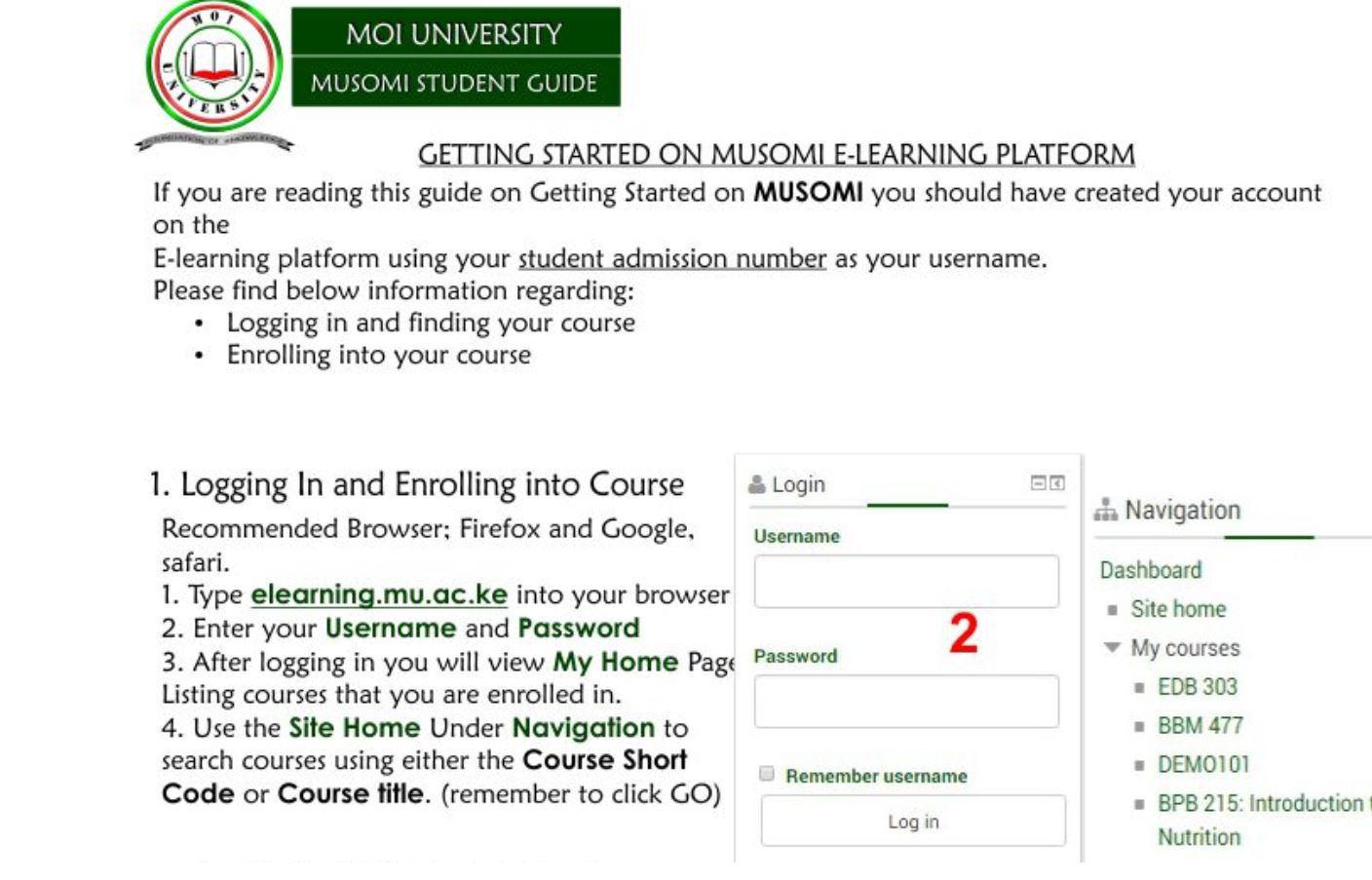 Moi university portal, Musomi website Registration Guide
