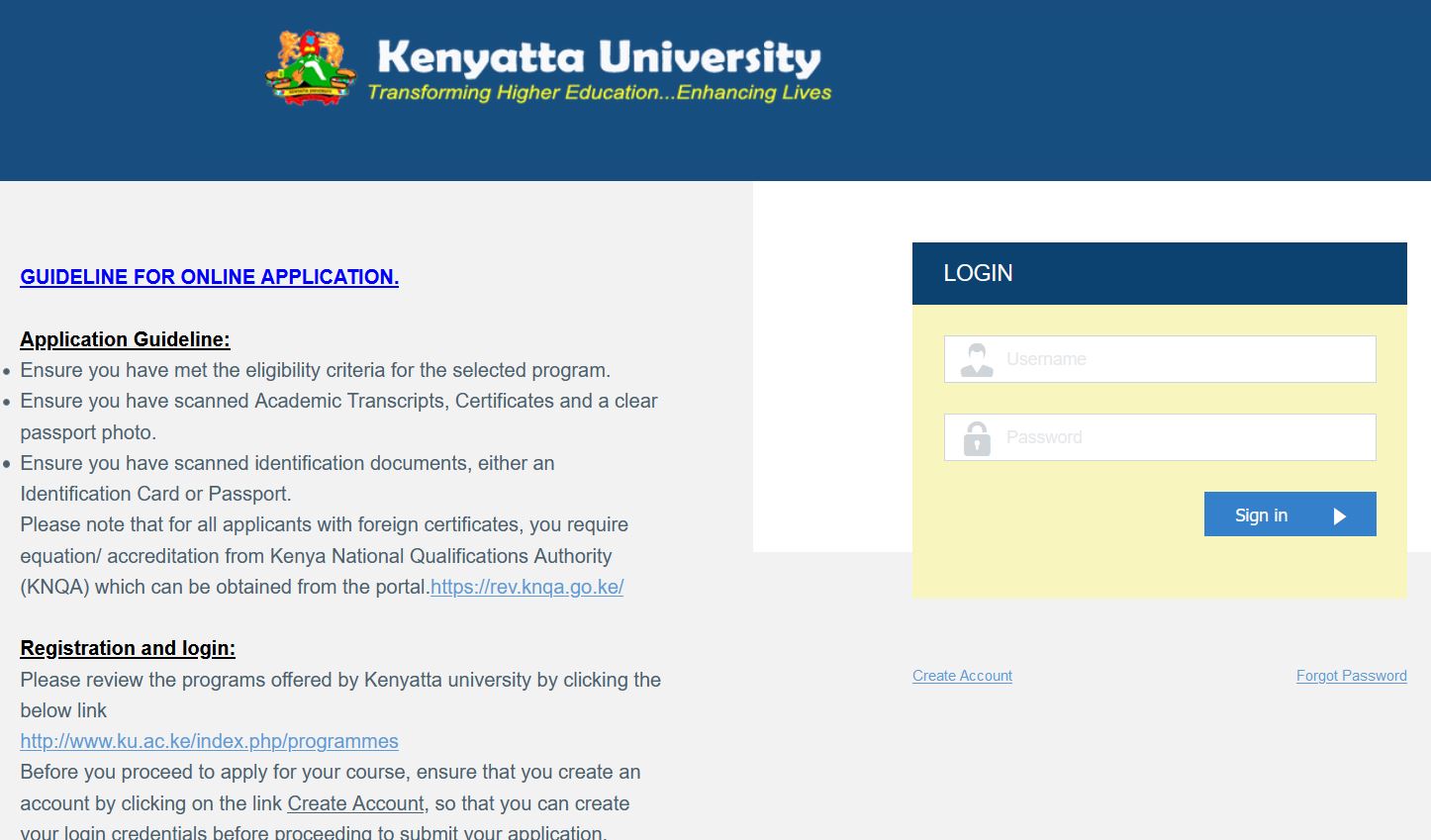 Kenyatta university online intake application