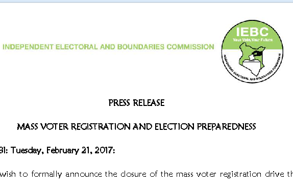 iebc mass voter registration per county