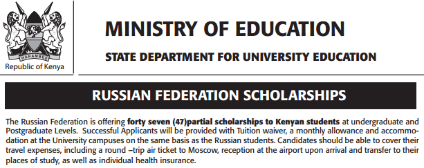 russian scholarships to kenyan students undergraduate