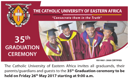 Catholic University of Eastern Africa 35th Graduation Ceremony List and Ceremony, May 2017