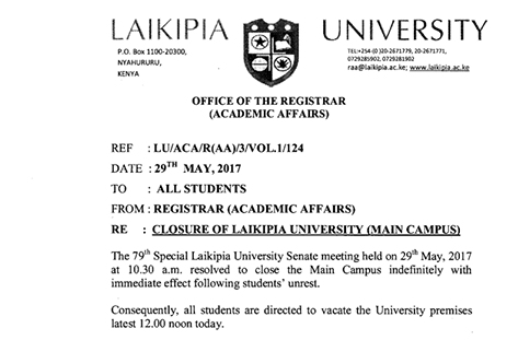 Laikipia University closed due to student protest over fee increase