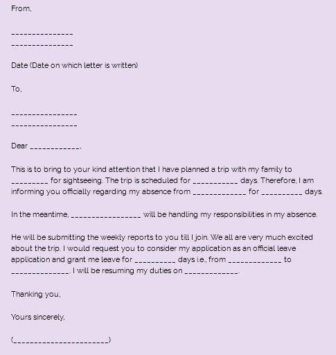sample letter for taking leave
