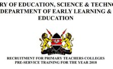 Recruitment of teachers 2018, Primary Teachers Colleges training for P1 jobs, forms