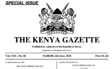 President Uhuru Kenyatta state parastatals appointments to government jobs gazette notice of 6th June 2018