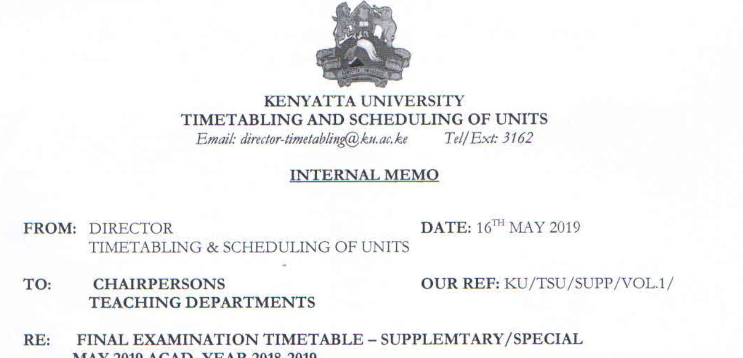 2019 Kenyatta University Supplementary and Special Exams Dates and timetable