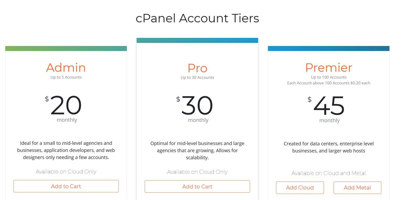 cpanel new pricing structure introduced on 27th June 2019
