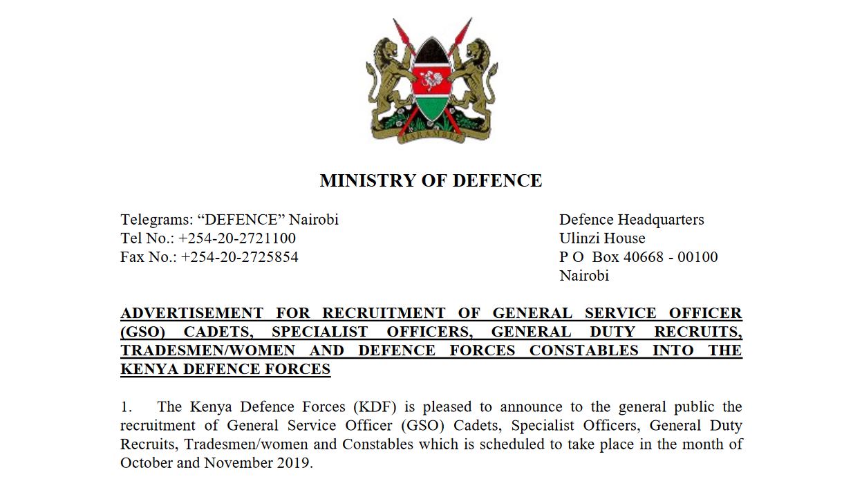 application letter for kdf recruitment