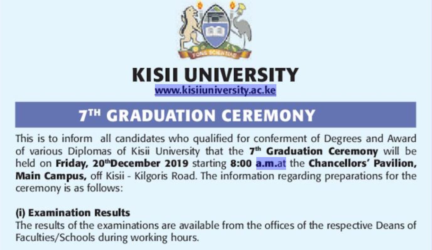 Update on December 2019 Kisii University 7th Graduation Ceremony and list