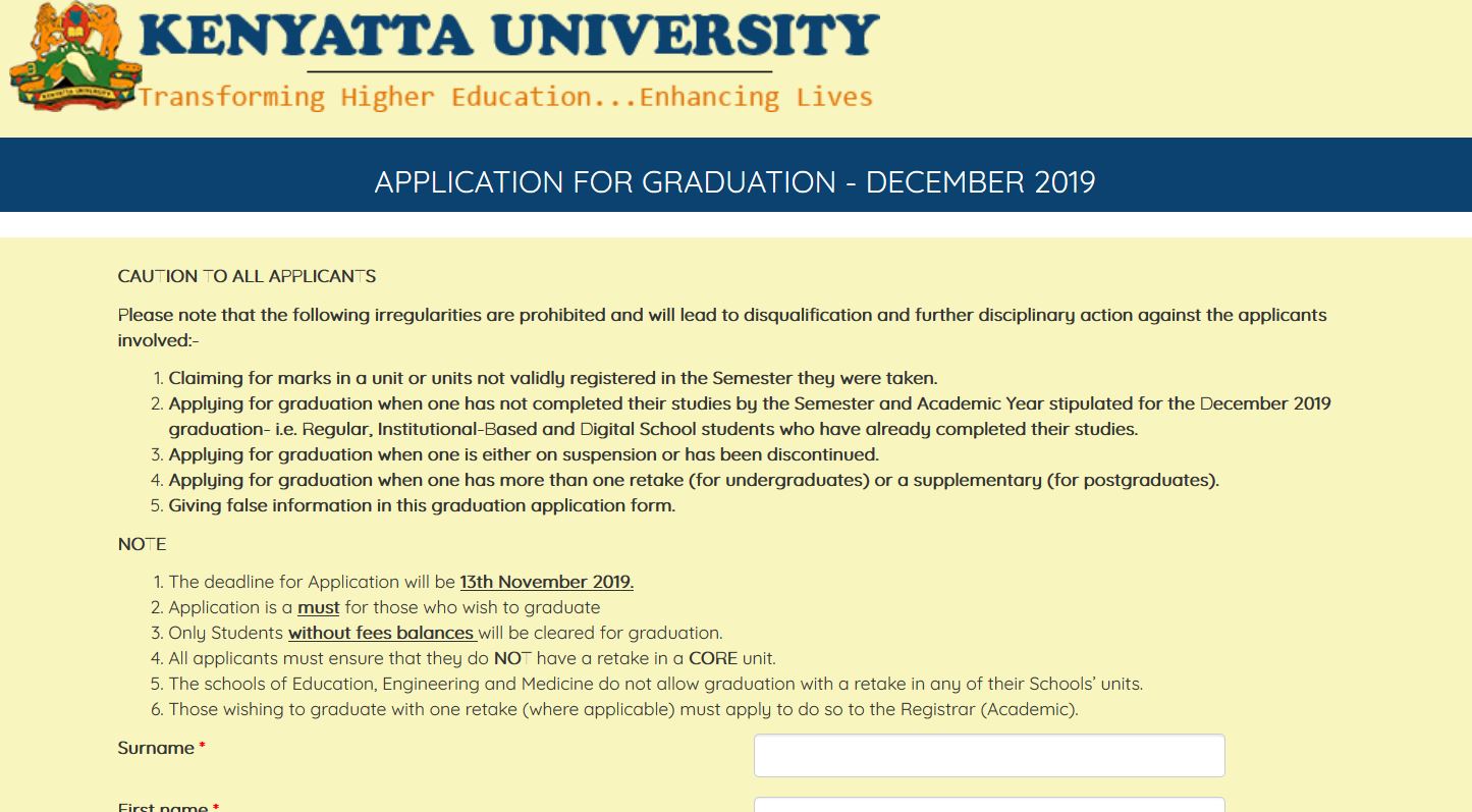 procedure of how to apply for Kenyatta University Graduation ceremony online