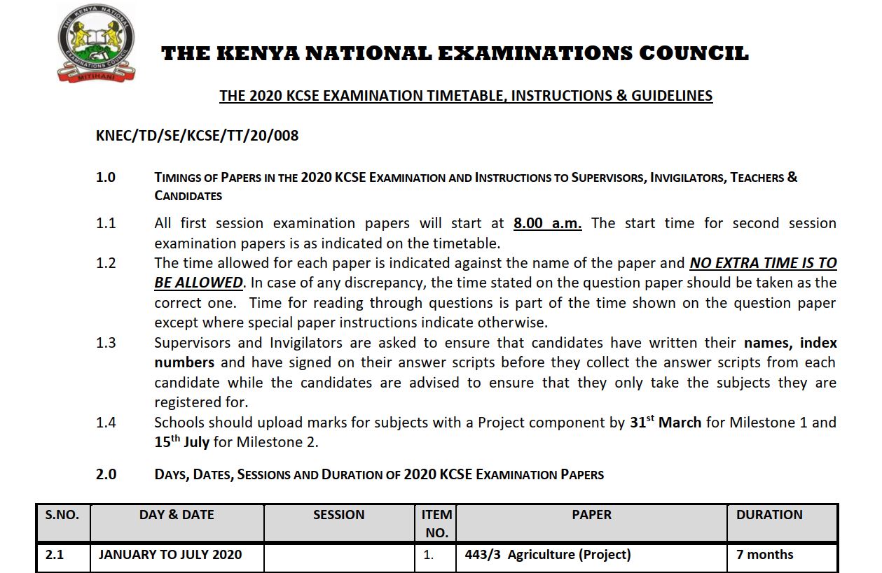 KNEC KCSE 2024 Timetable pdf: Subjects that will Start, End