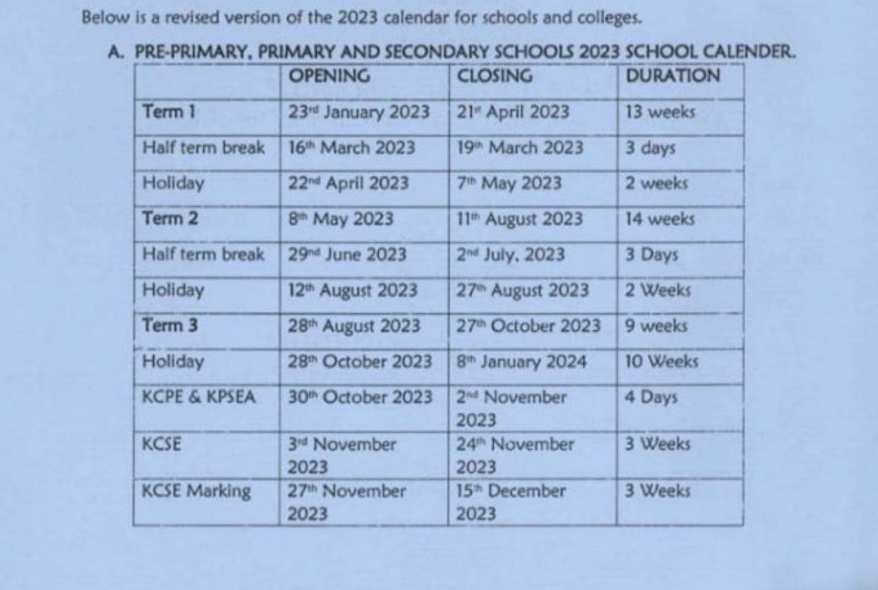 2023 Primary, High School, College Term Dates Opening, Closing Dates