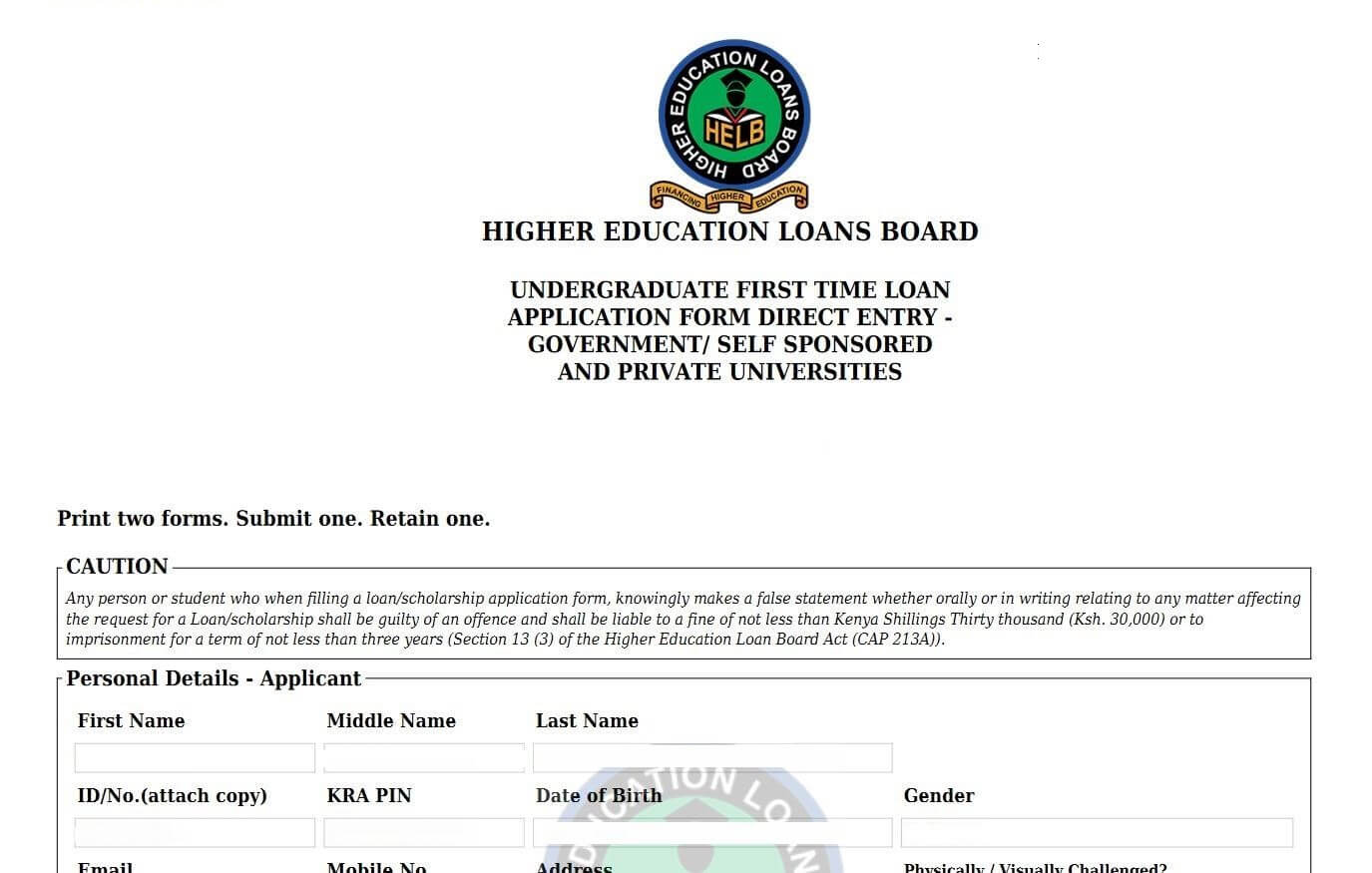 HELB Loan application window no open for first time, second subsequent, tvet and KMTC