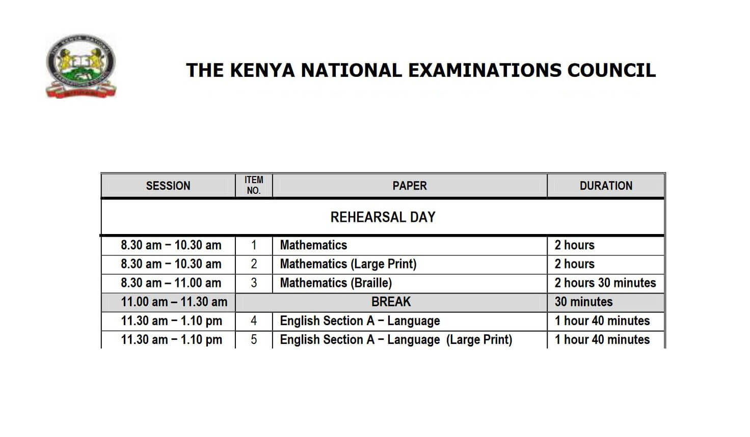 KNEC KCPE, KCSE start and end dates timetable