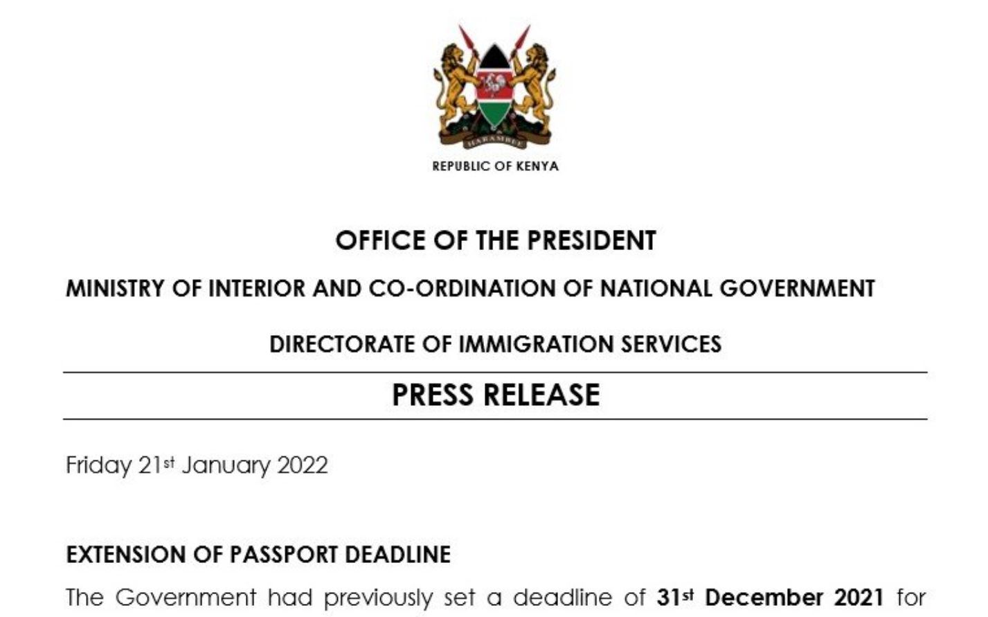 Old generation passport phase out extension of deadline kenya