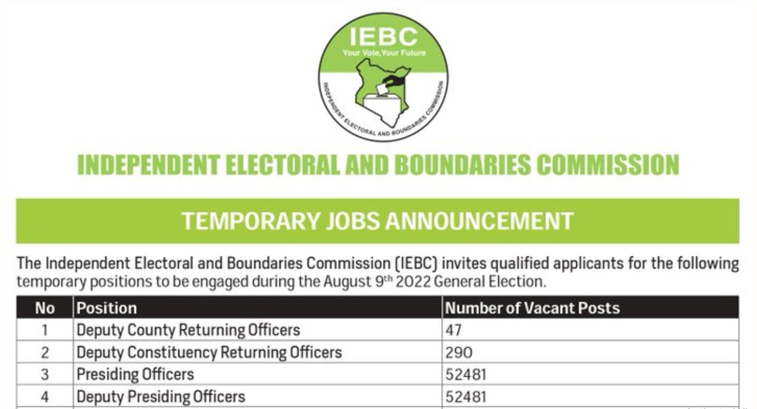 IEBC 2022 general election jobs and recruitment procedure