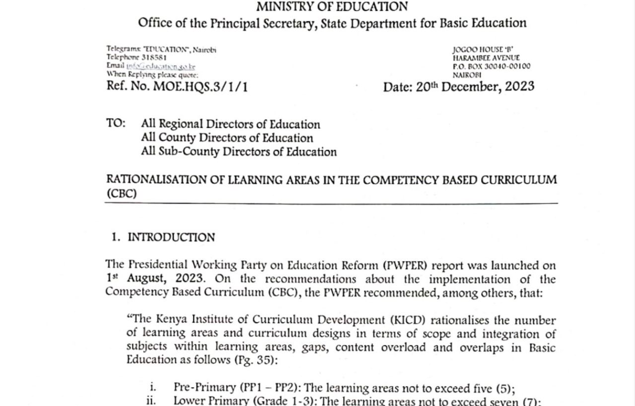 Ministry of Education reduces CBC Subjects for Primary and Junior School