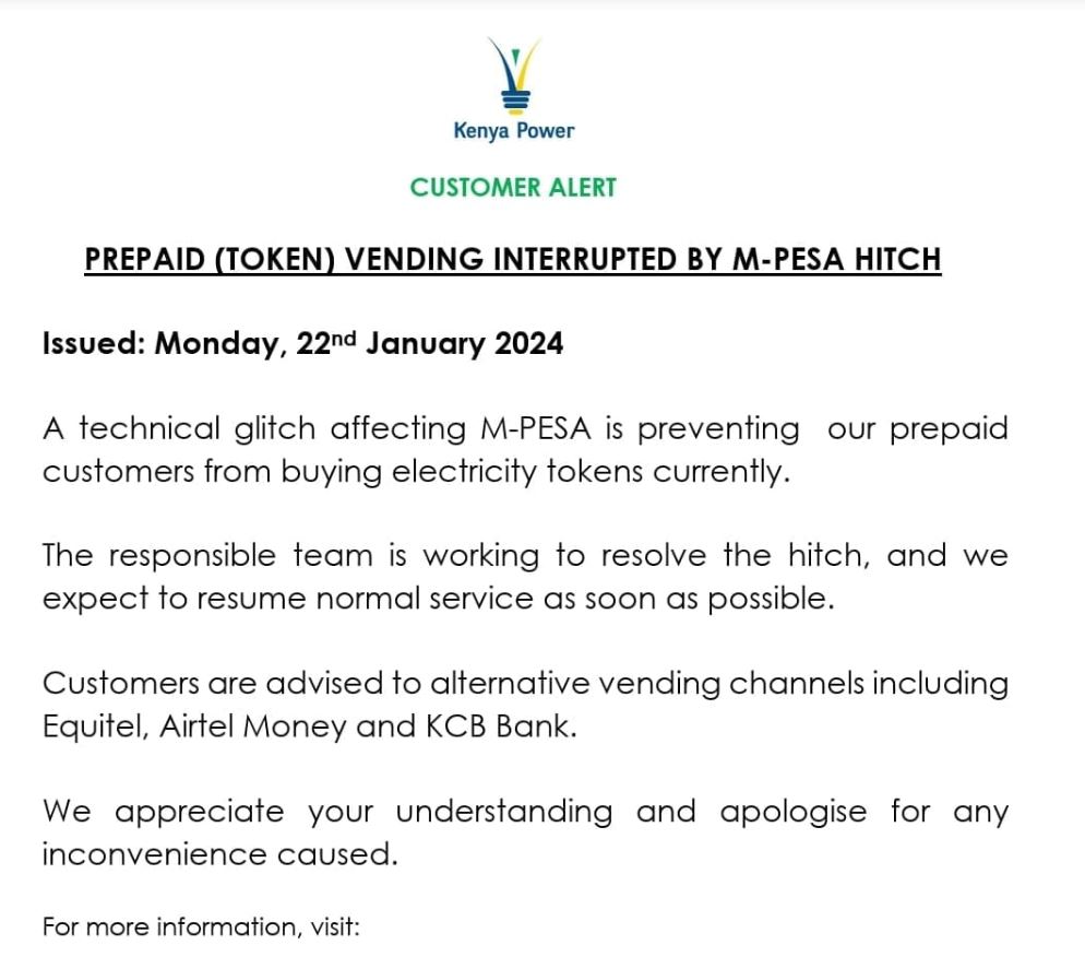 Kenya Power Prepaid Tokens purchase not working