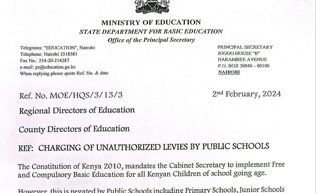 Ministry of Education Circular on Schools Charging Extra Fees, Lunch and Uniforms